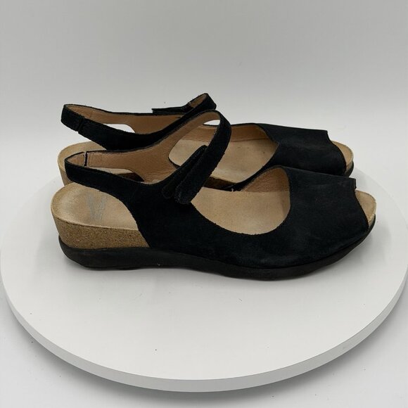 Dansko Marcy Casual Peep Toe Wedge Slingback Sandals Black Nubuck Women’s 39 - Picture 2 of 8